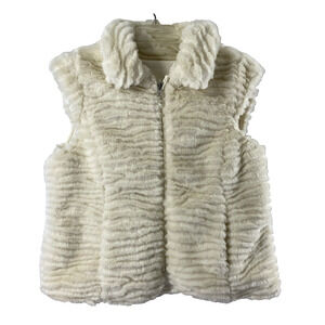 Incognita‎ Faux Fur Vest Womens Medium Cream Ivory White Pockets Full Zip
